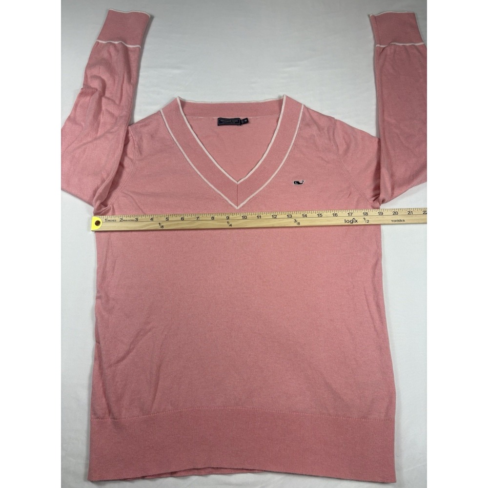 Vineyard Vines Heritage Tipped Cashmere Blend Sweater Palm Beach Pink Med Ladies - Picture 7 of 13